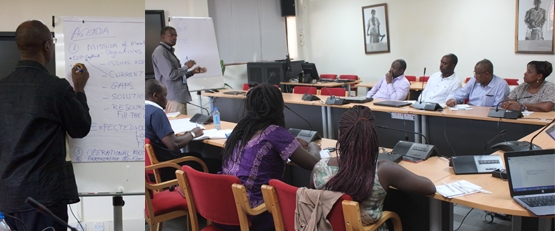 BecA-ILRI Hub senior scientists Roger Pelle (left) and Wellington Ekaya (right) guide the discussions for the tick and tick-borne diseases community of practice